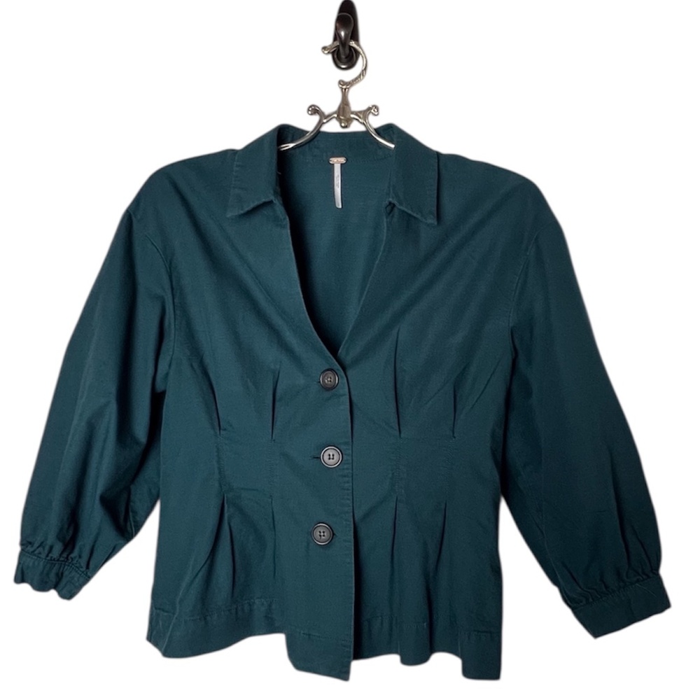 Free People Pleated Button Down Blouse Teal/Green Size SP